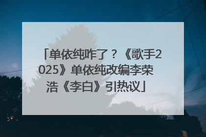 单依纯咋了？《歌手2025》单依纯改编李荣浩《李白》引热议