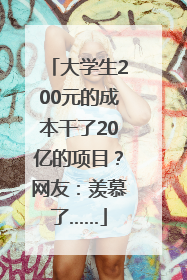 大学生200元的成本干了20亿的项目？网友：羡慕了……